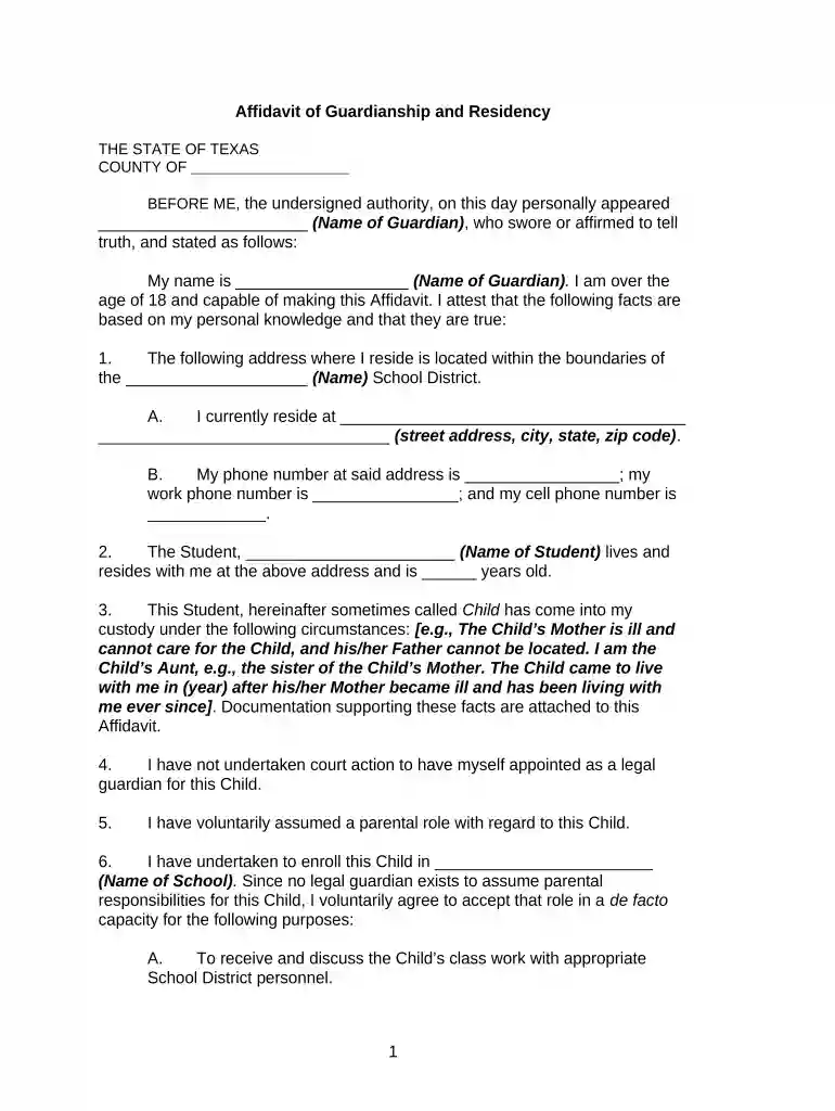 texas guardianship application form Preview on Page 1