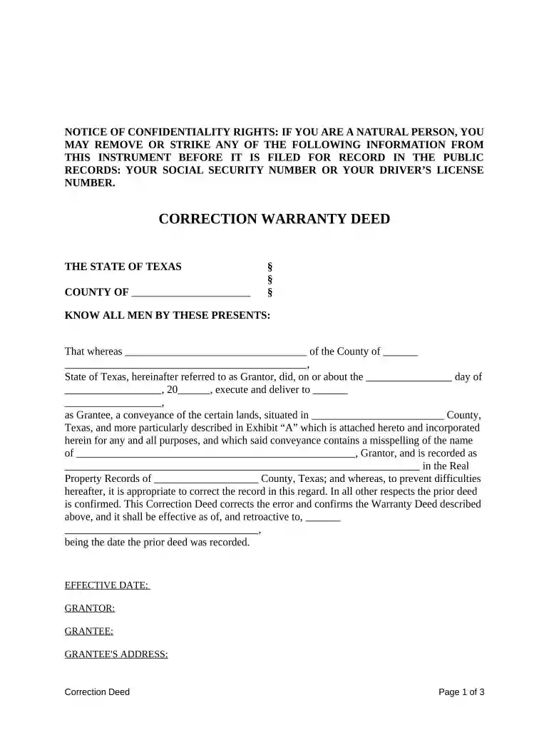 texas correction deed form pdf Preview on Page 1