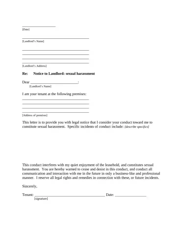 landlord harassment letter Preview on Page 1