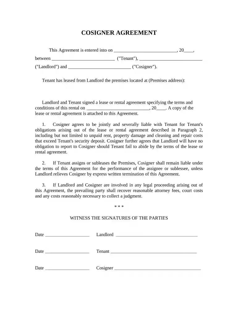 co signer agreement form for car Preview on Page 1