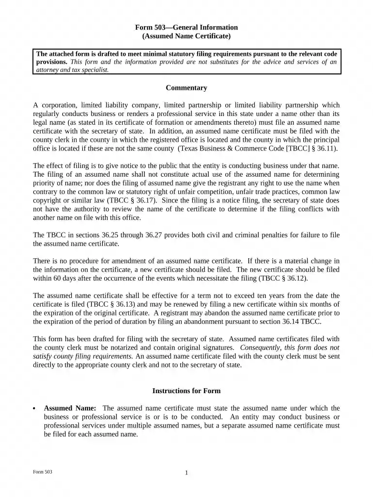 assumed name certificate Preview on Page 1