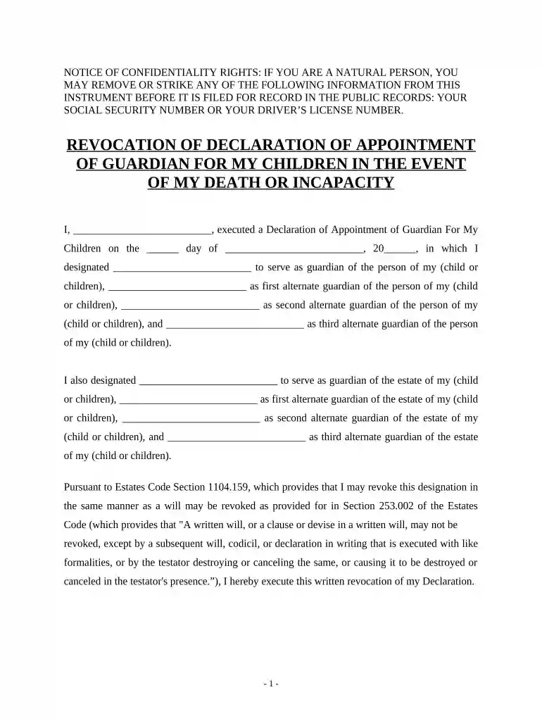texas revocation form Preview on Page 1