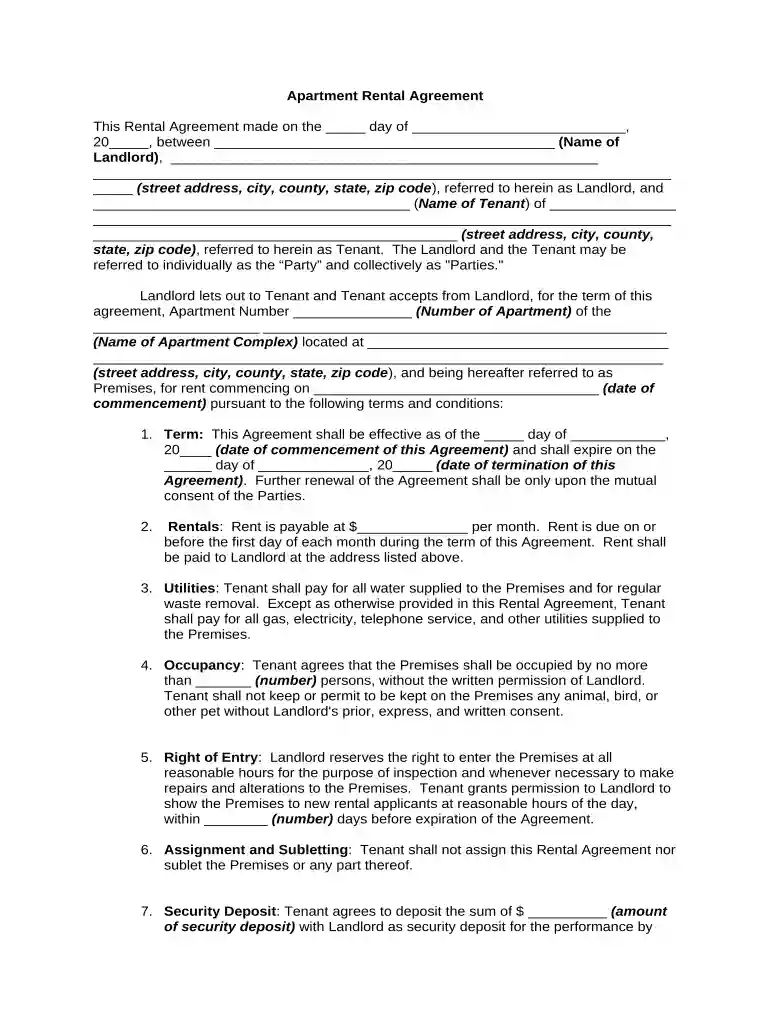 apartment agreement Preview on Page 1