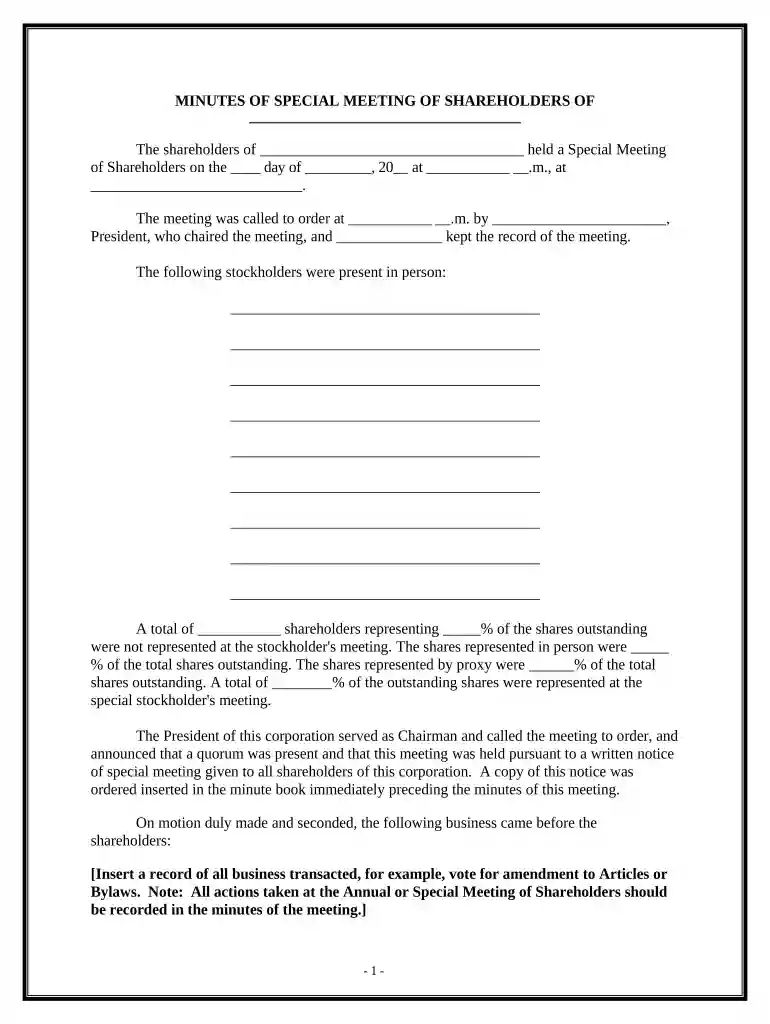 special meeting minutes template Preview on Page 1