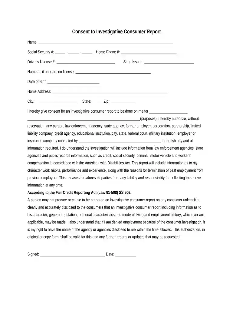 investigative consumer report Preview on Page 1