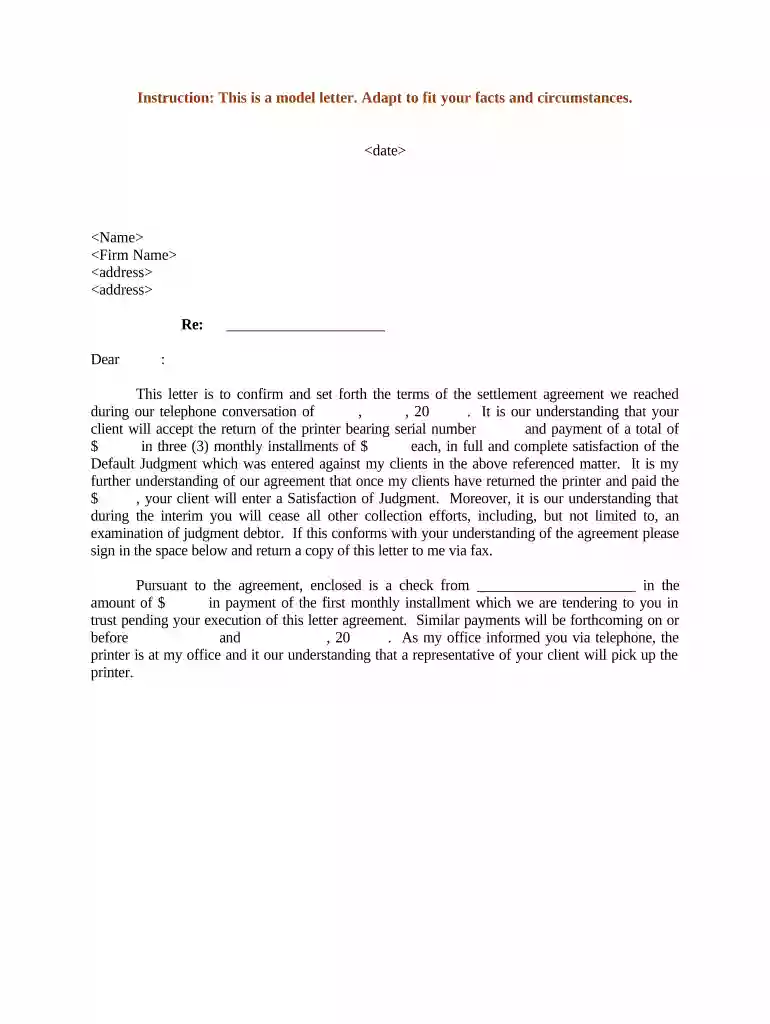 settleme agreement letter Preview on Page 1