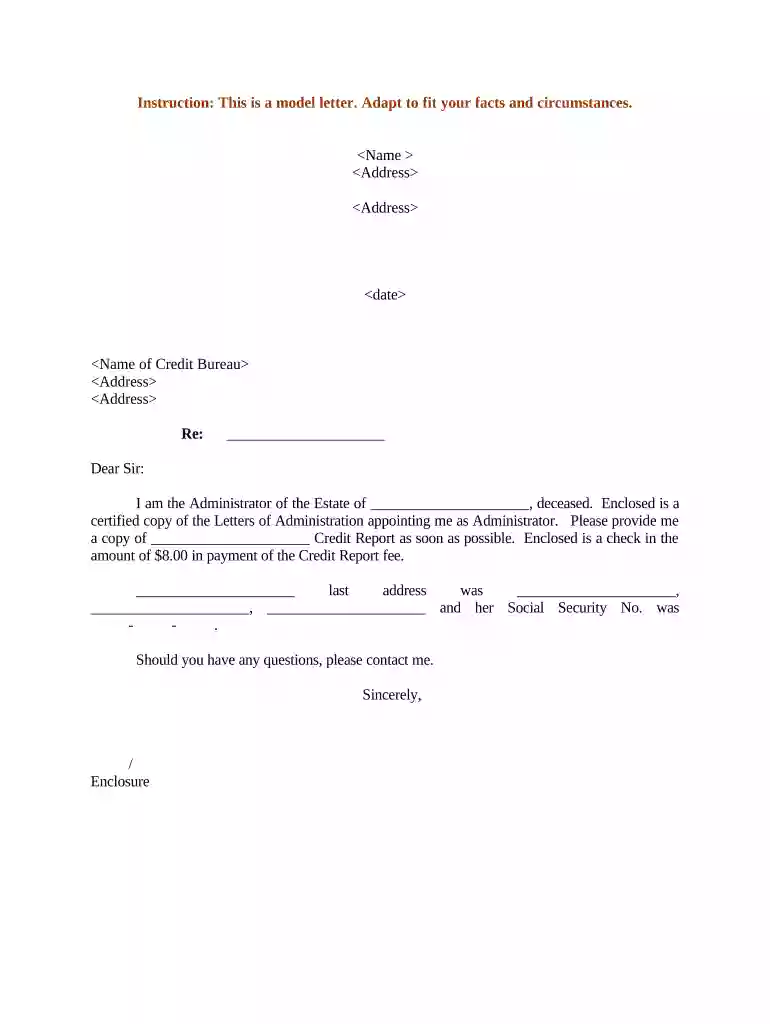 letter administrator form Preview on Page 1