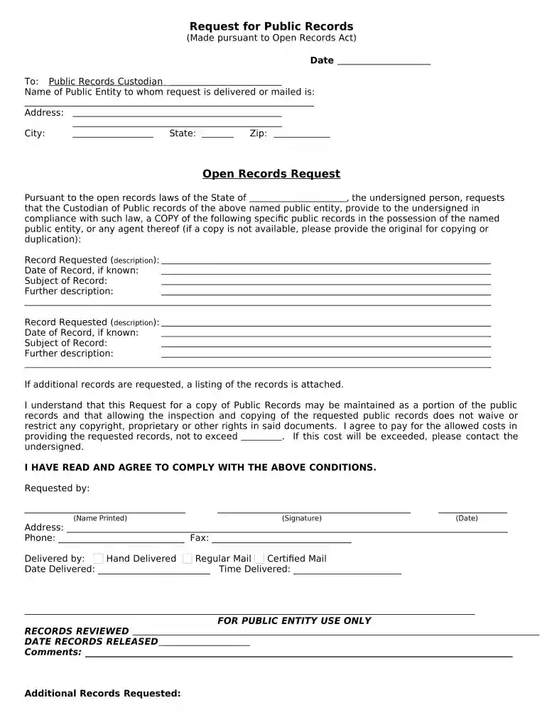 records request open act form Preview on Page 1