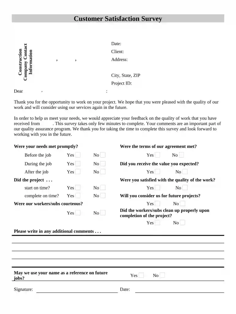 customer satisfaction questionnaire sample doc Preview on Page 1