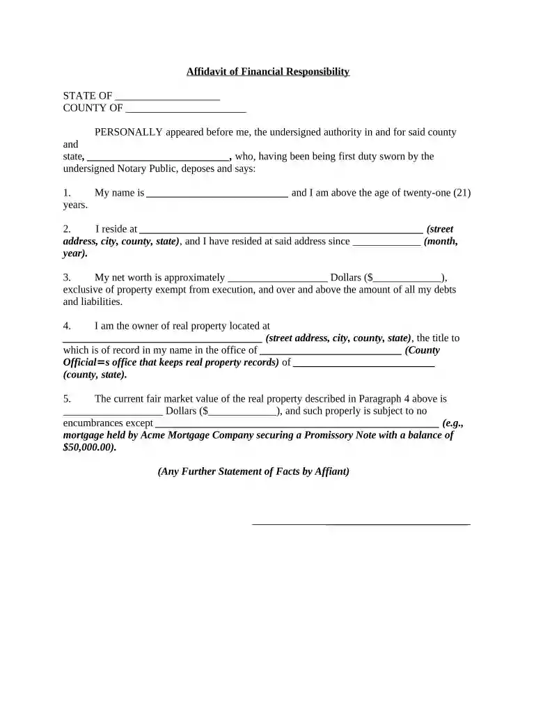 financial responsibility form Preview on Page 1