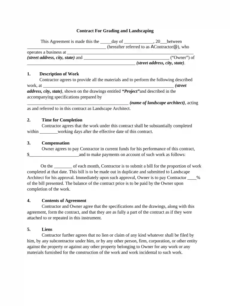 landscaping contract template Preview on Page 1