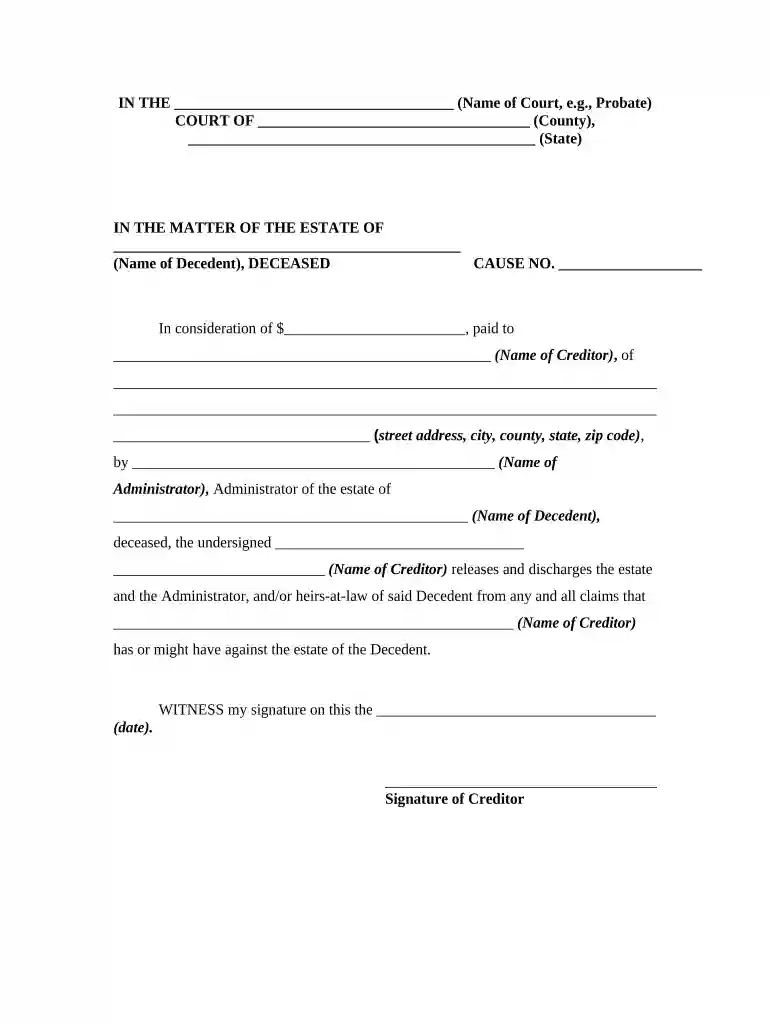sample letter of claim against estate Preview on Page 1
