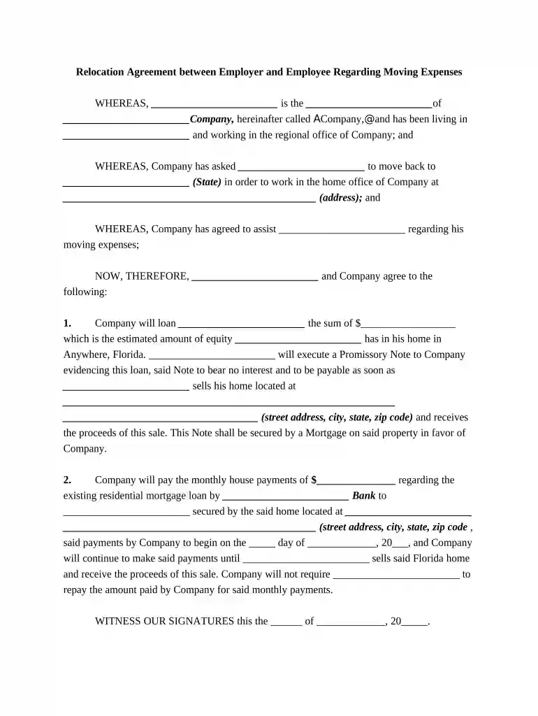 relocation agreement template Preview on Page 1