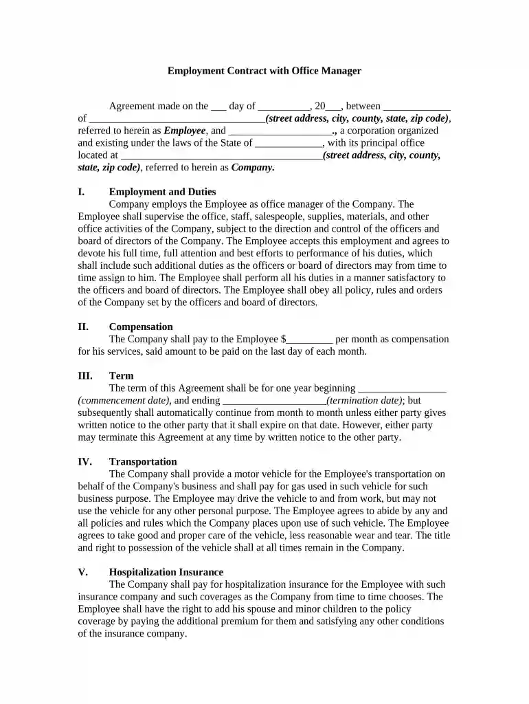 office manager contract template Preview on Page 1