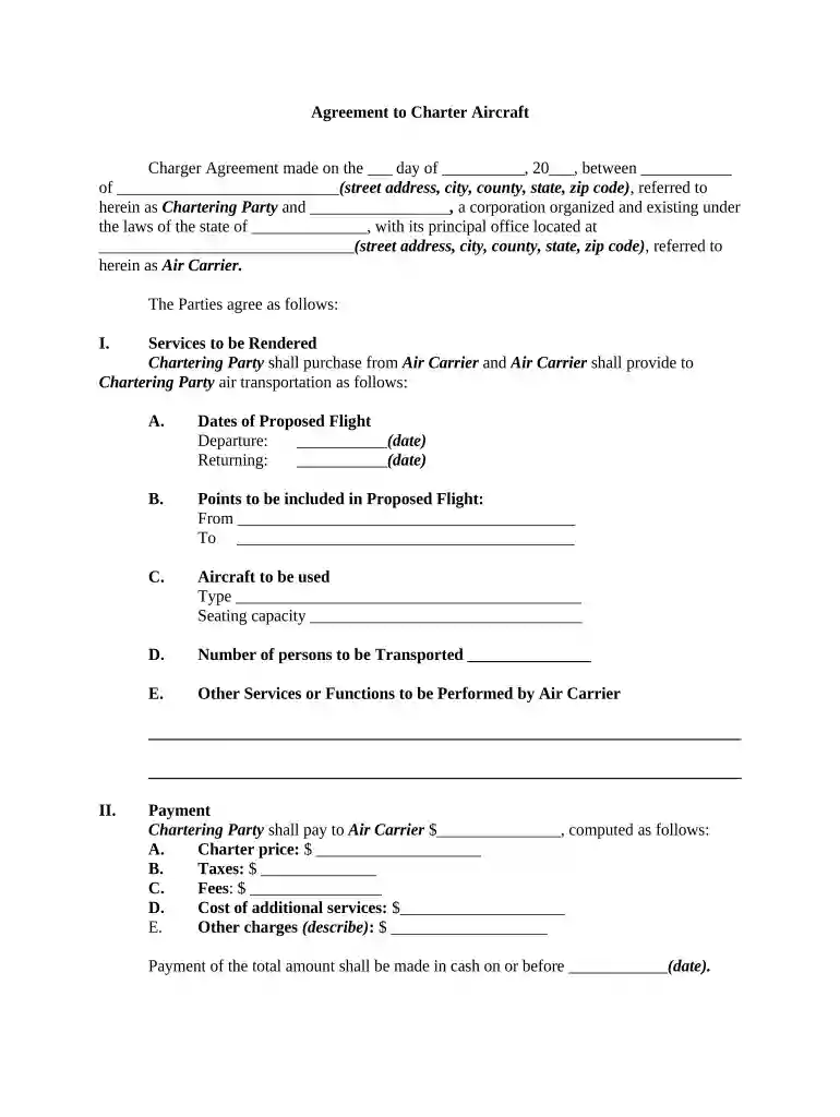 aircraft charter agreement Preview on Page 1