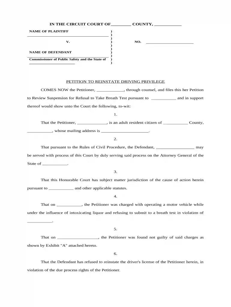 missouri petition for reinstatement of drivers license form Preview on Page 1