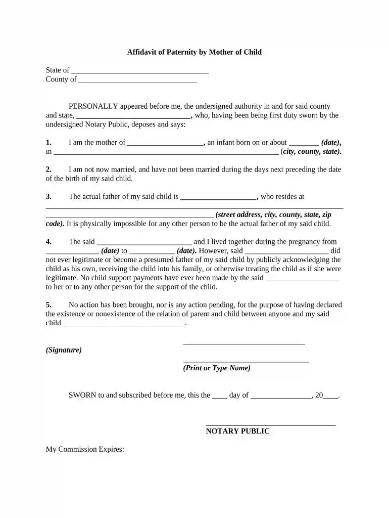 affidavit of admission of paternity Preview on Page 1