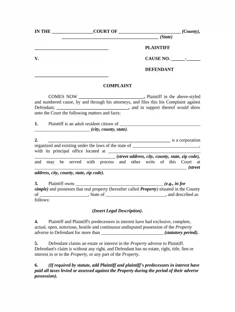 adverse possession claim form Preview on Page 1