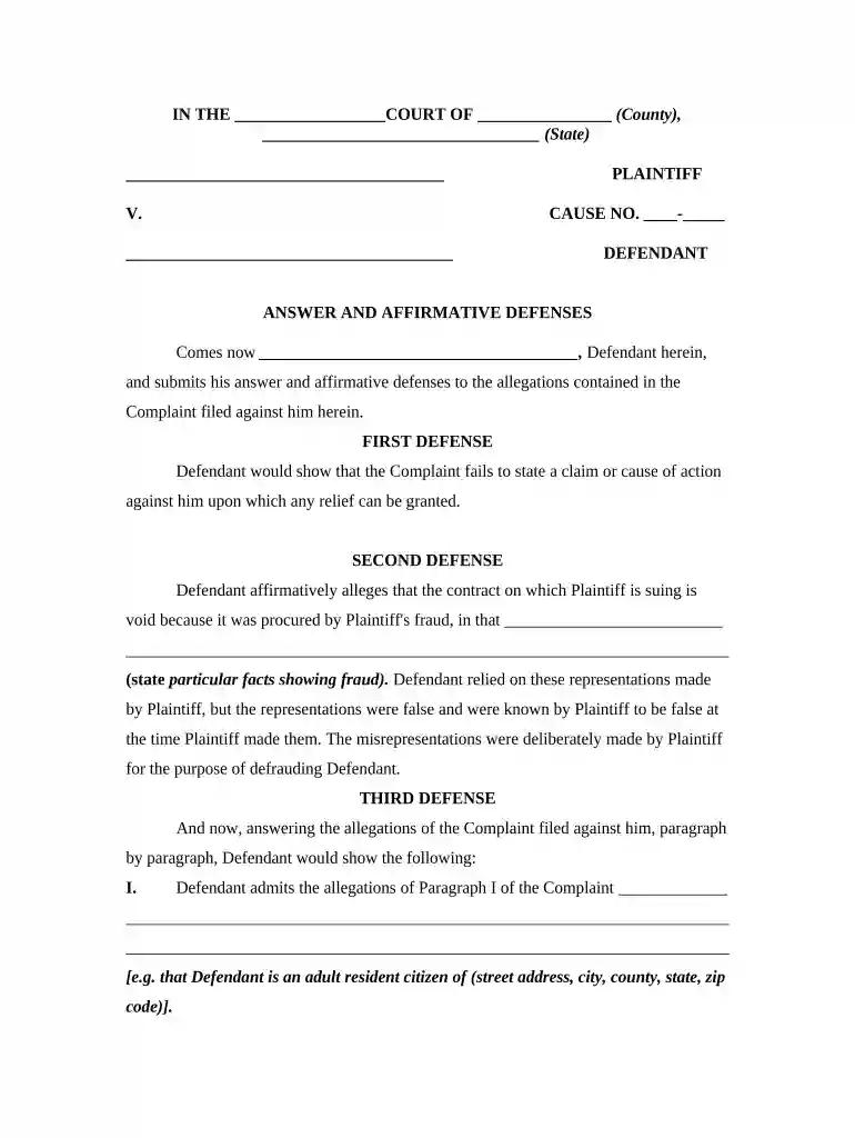 answer in lawsuit Preview on Page 1
