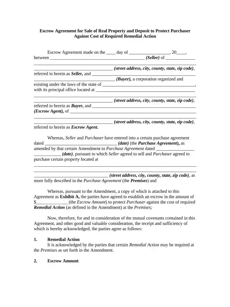 escrow agreement Preview on Page 1