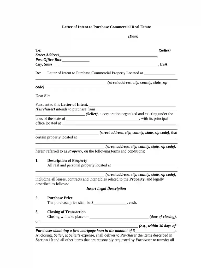 letter of intent real estate Preview on Page 1