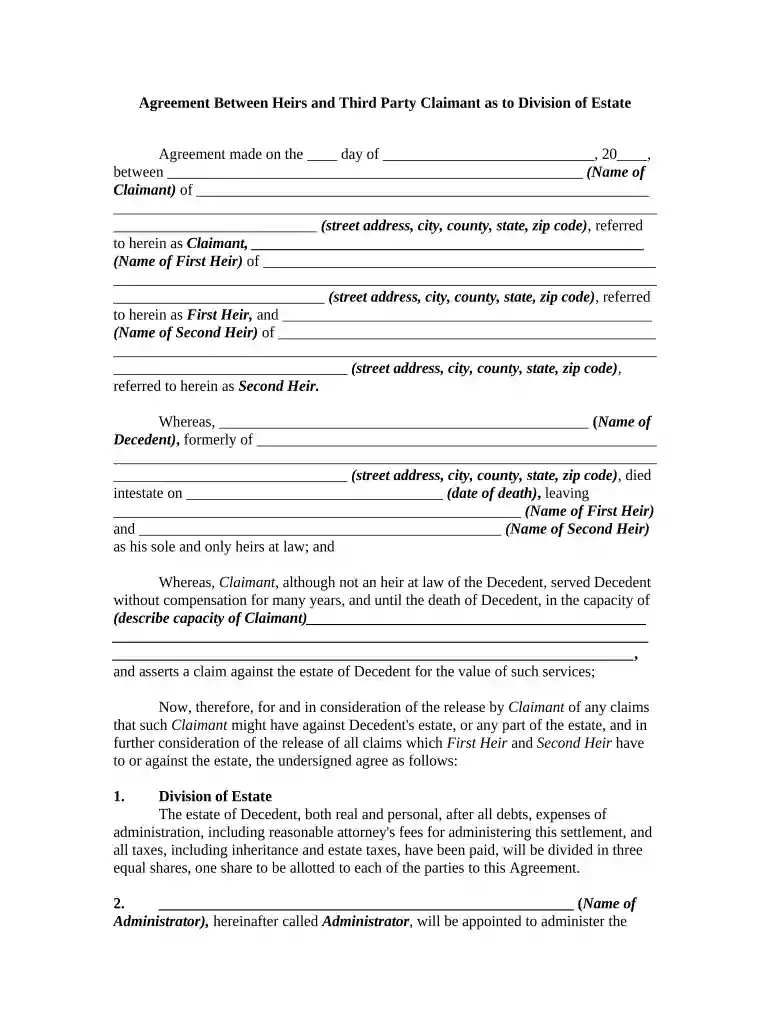 inheritance agreement form Preview on Page 1