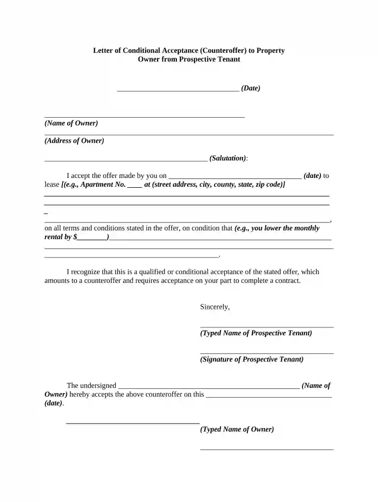 conditional acceptance example Preview on Page 1
