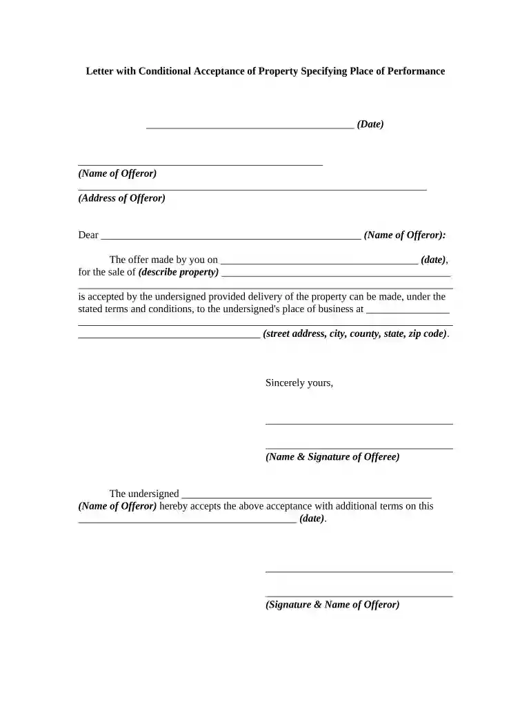 notice of conditional acceptance template Preview on Page 1