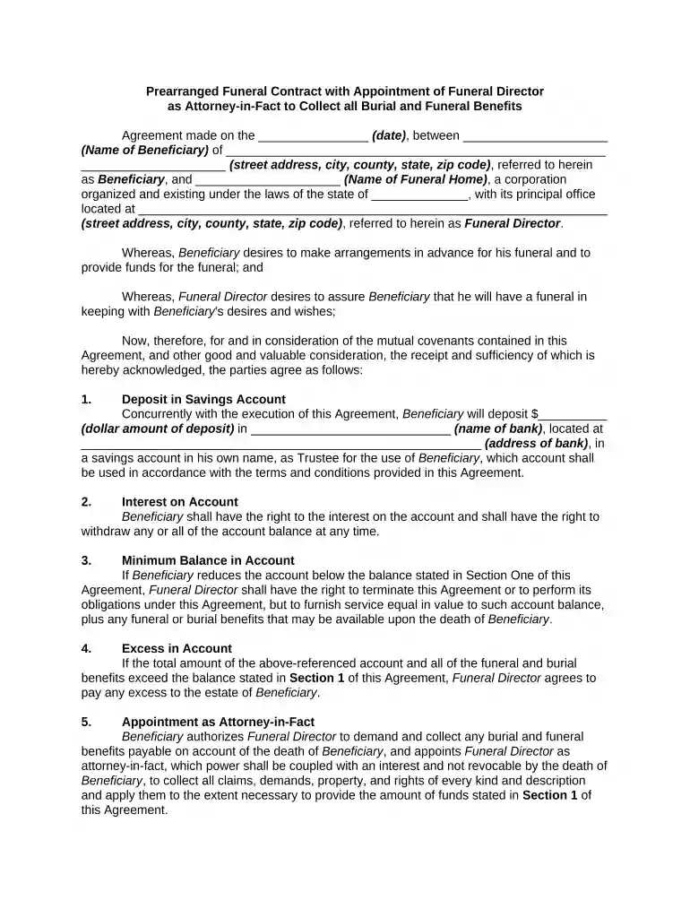 funeral contract pdf Preview on Page 1