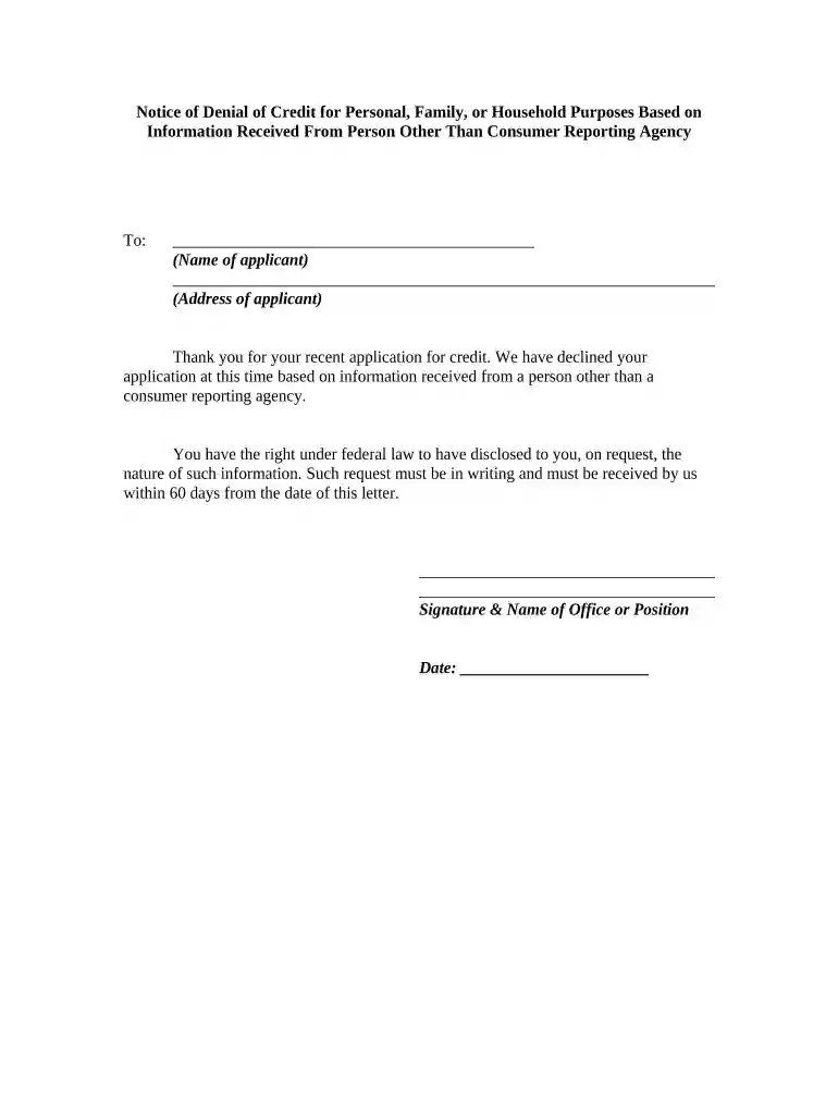 statement of credit denial termination or change Preview on Page 1