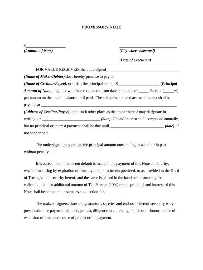 promissory note with Preview on Page 1