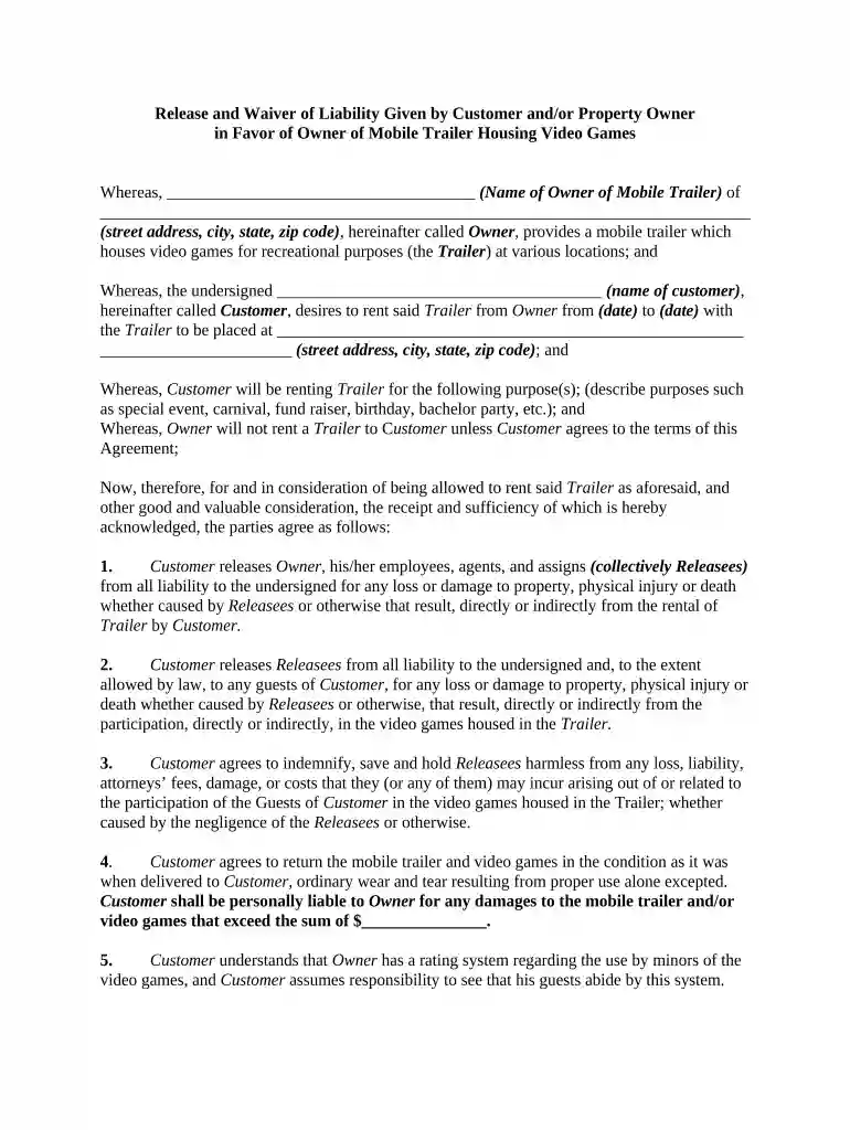 release of liability form Preview on Page 1