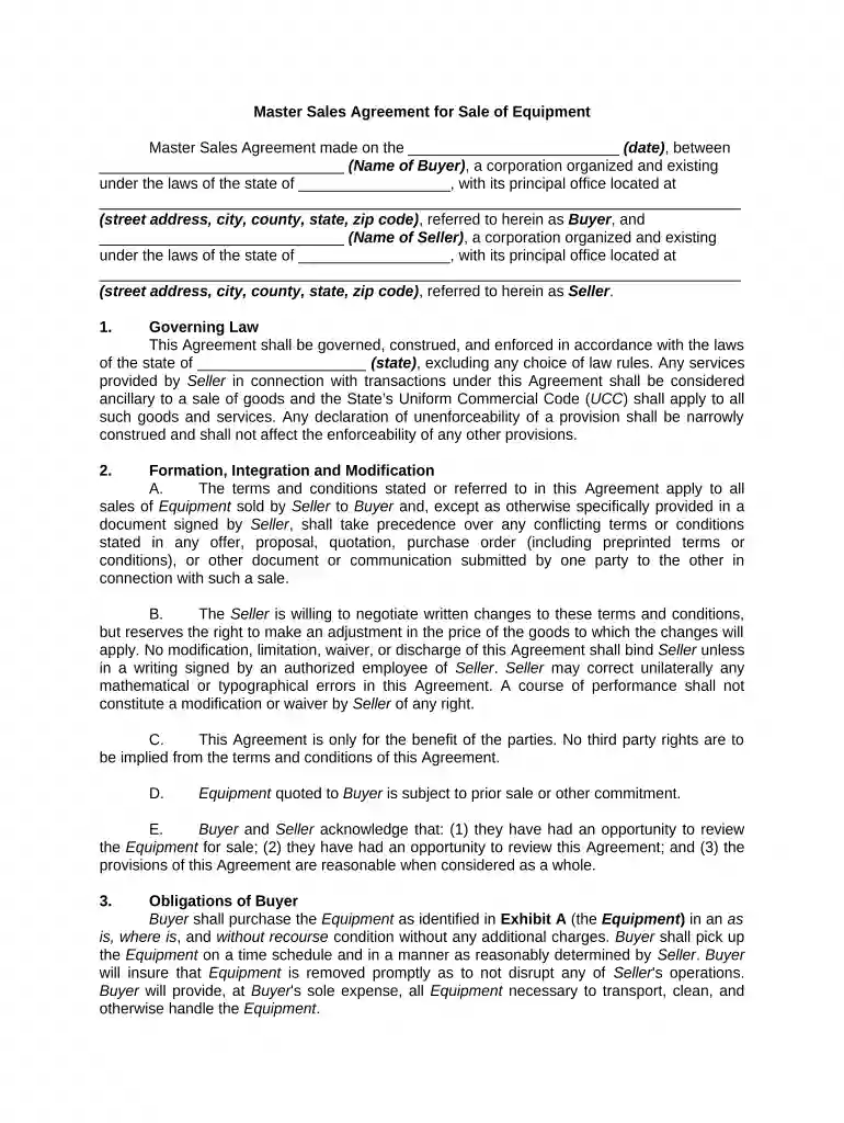 equipment sale contracts Preview on Page 1