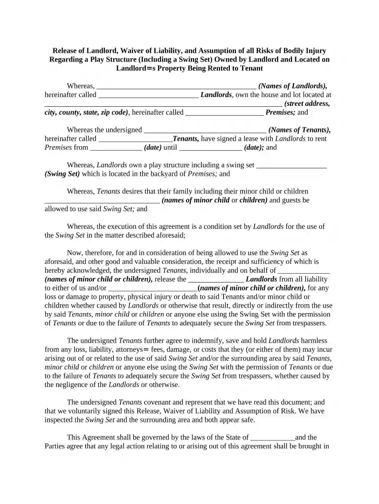 rental liability waiver Preview on Page 1