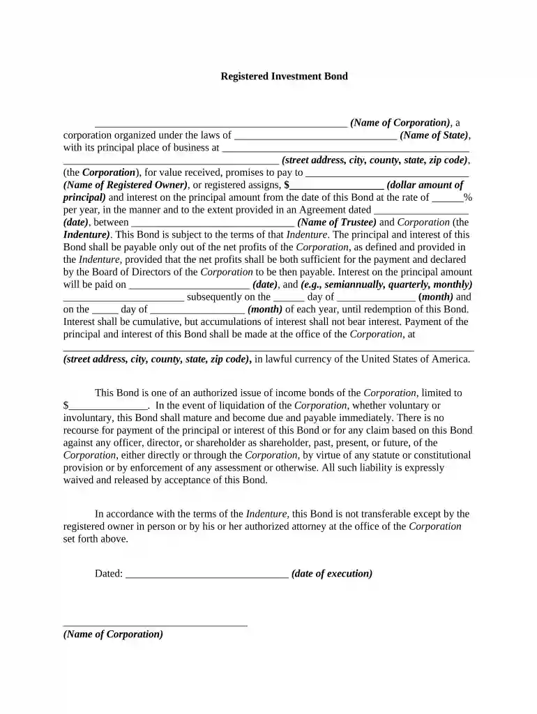 investment bond form Preview on Page 1