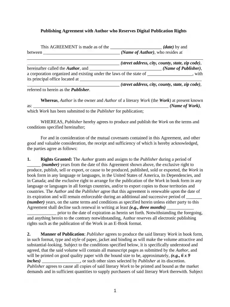 publishing agreement Preview on Page 1