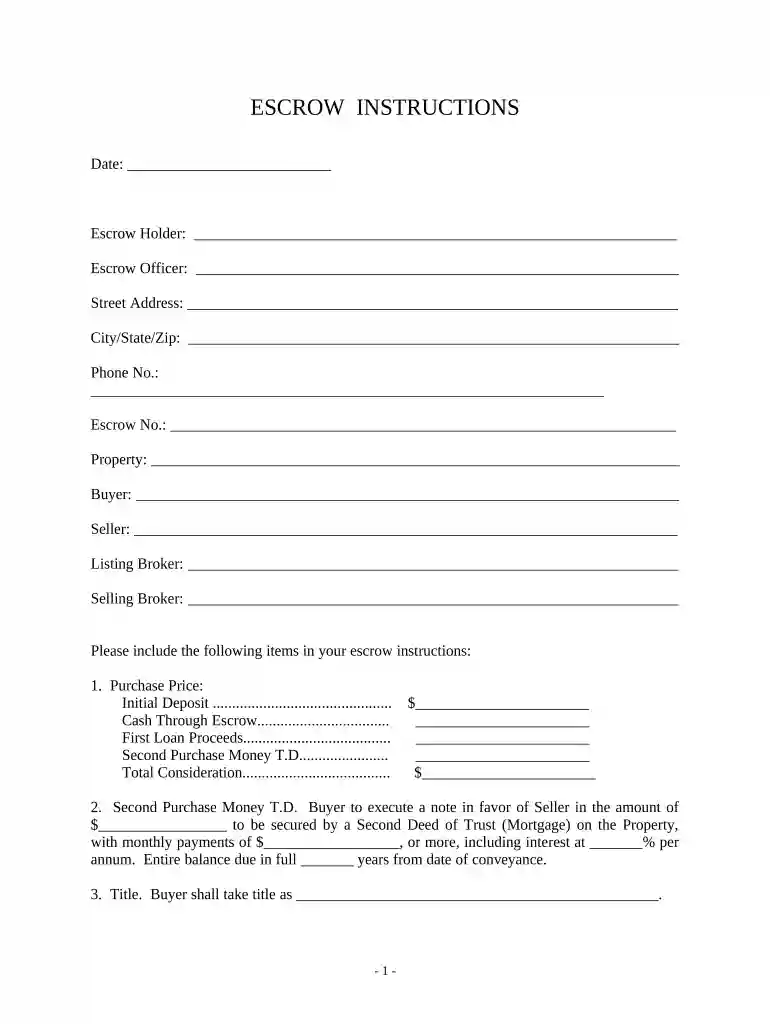 escrow instructions template Preview on Page 1