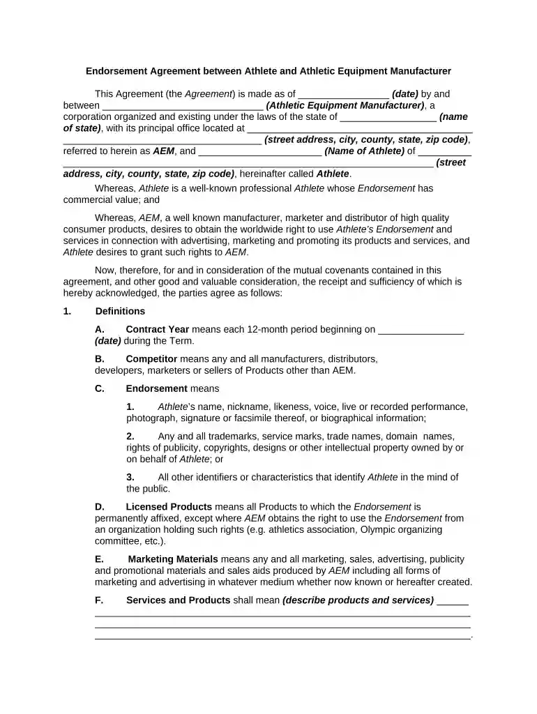 athlete endorsement contract example Preview on Page 1