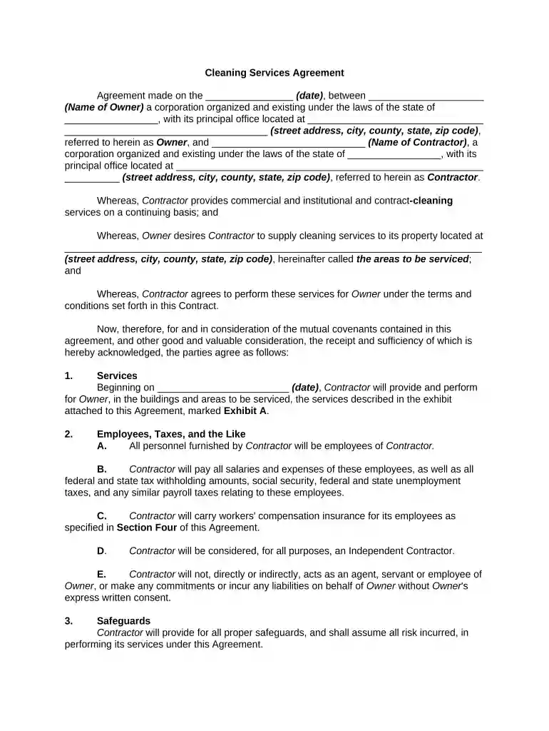 cleaning agreement Preview on Page 1