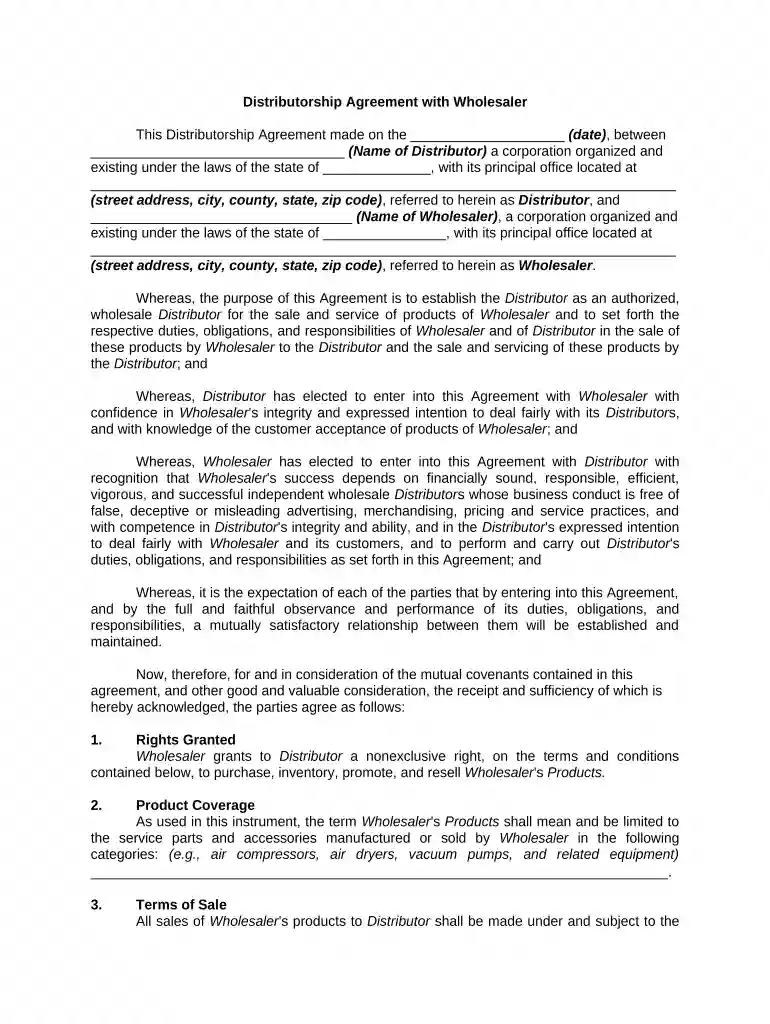 wholesale distributor agreement Preview on Page 1
