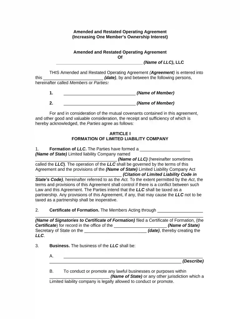 amend llc operating agreement template Preview on Page 1