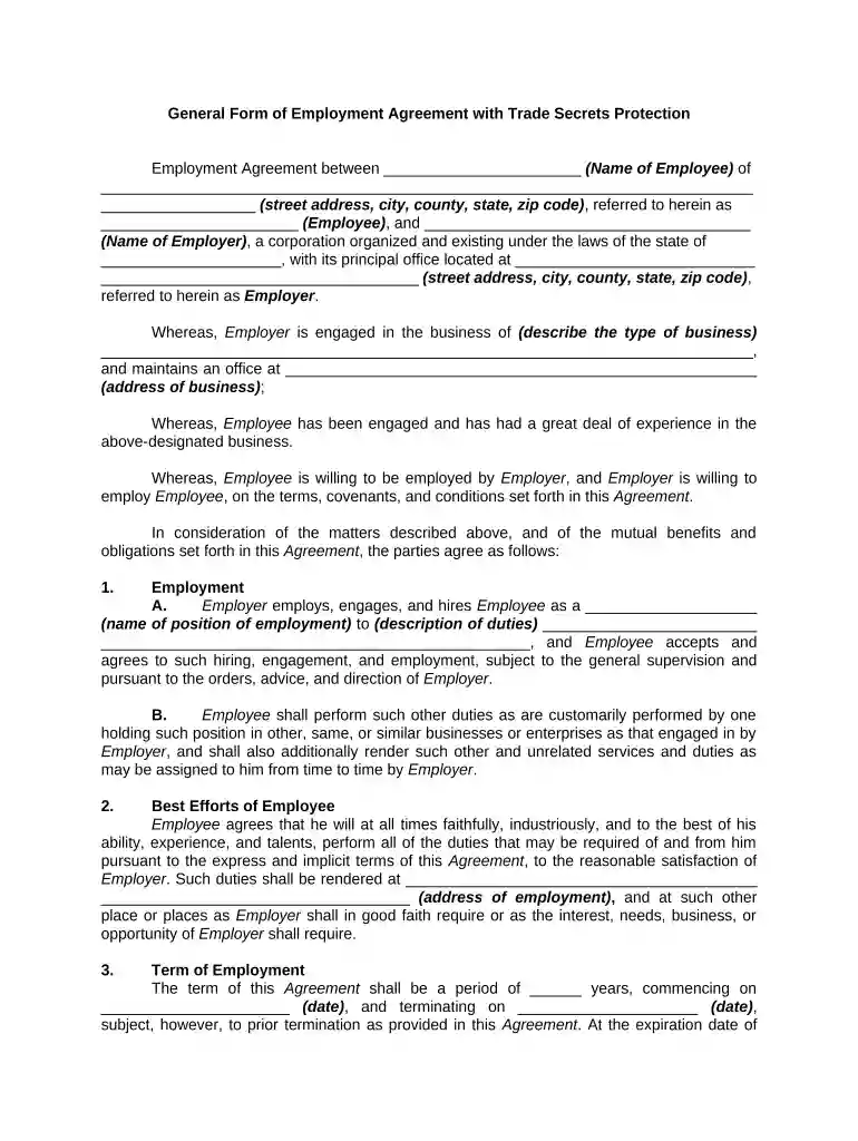 form employment agreement Preview on Page 1