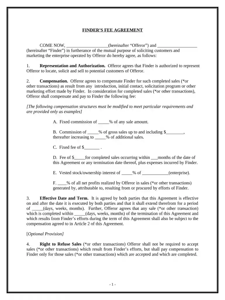 finders fee agreement Preview on Page 1