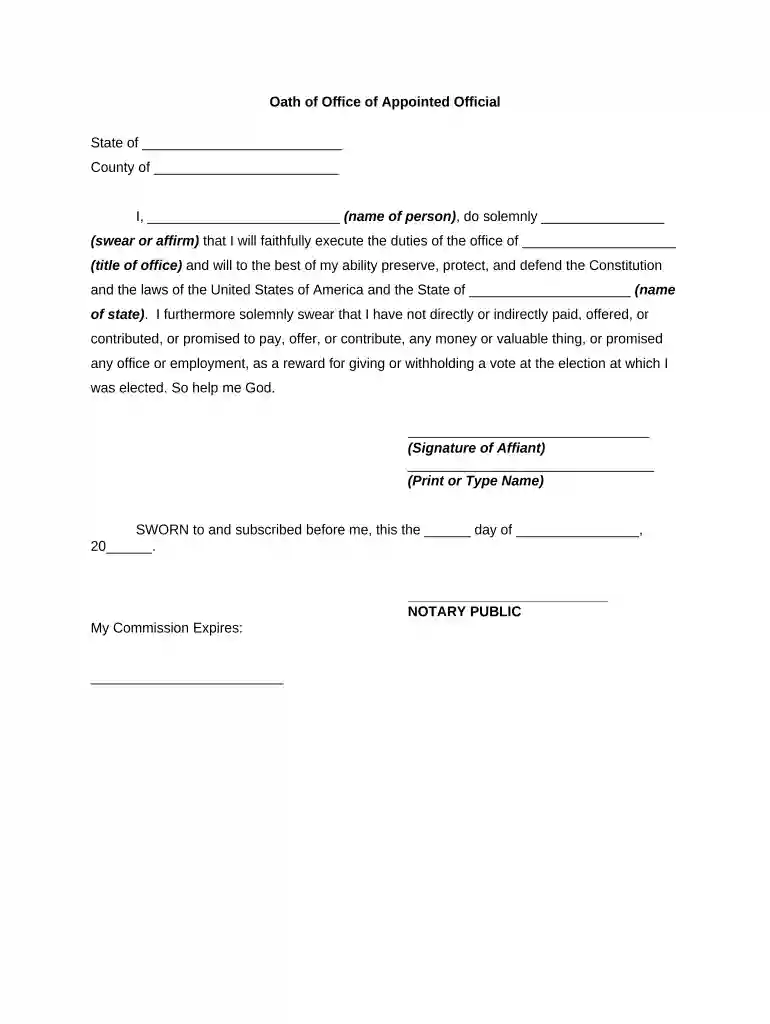 swearing in oath of office sample Preview on Page 1