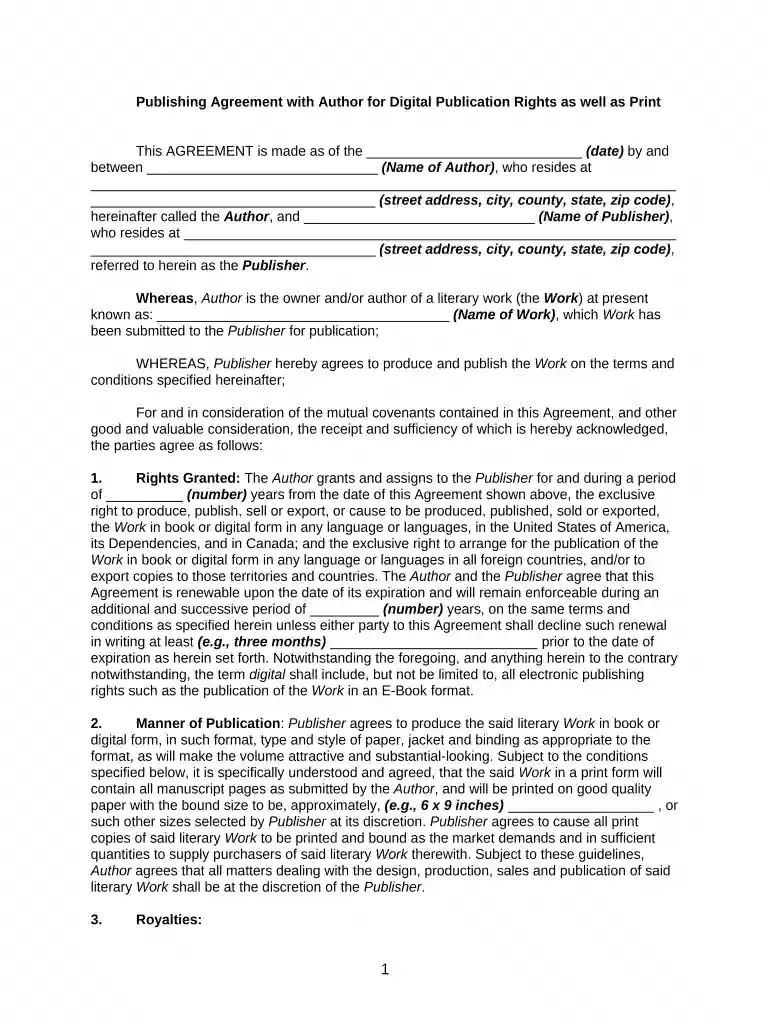 publishing agreement Preview on Page 1