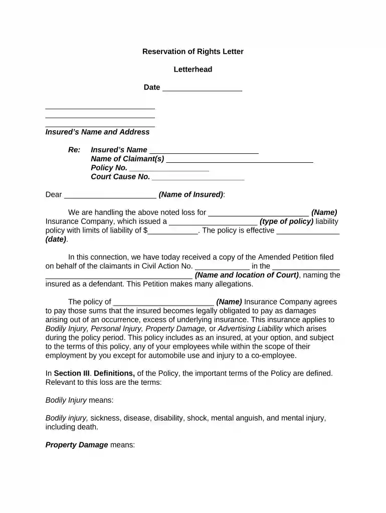 sample reservation of rights letter Preview on Page 1