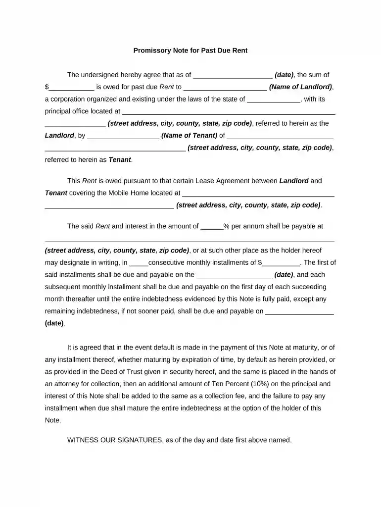 sample promissory note for unpaid rental Preview on Page 1