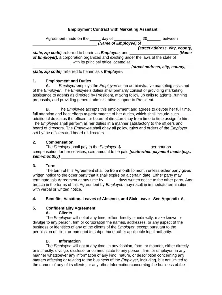employee contract sample Preview on Page 1
