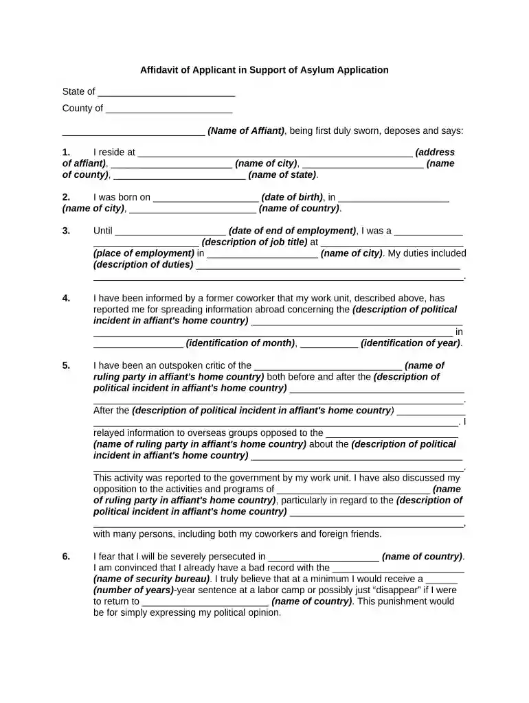 sample witness affidavit for asylum Preview on Page 1