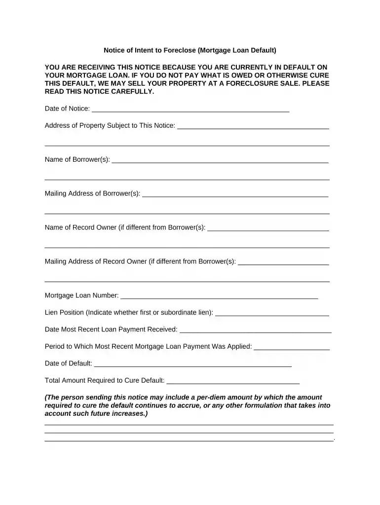 notice of default letter Preview on Page 1
